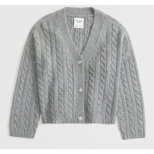 Abercrombie & Fitch Grey Cable Knit Cardigan Sweater-sz Large